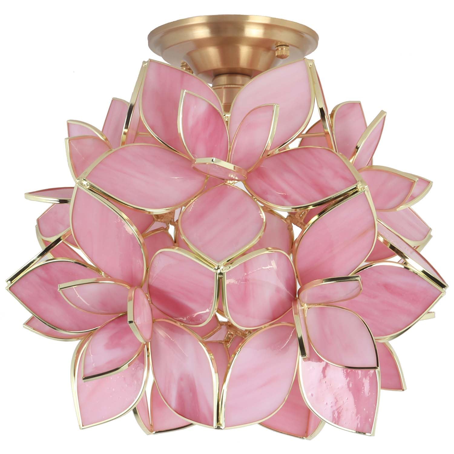 Bieye L50924 Flower Petals Tiffany Style Stained Glass Close to Ceiling Light for Home Decor (Pink, 12" Rose Lily)