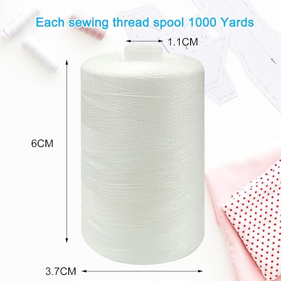 Sewing Thread-4 Spools of Polyester Thread for Sewing Machine for Beginners, Hand Stitching & Quilting-White (White, 1000yards)