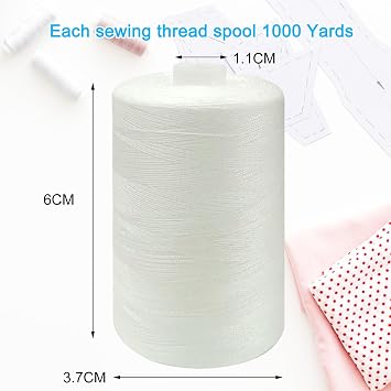 Sewing Thread-4 Spools of Polyester Thread for Sewing Machine for Beginners, Hand Stitching & Quilting-White (White, 1000yards)