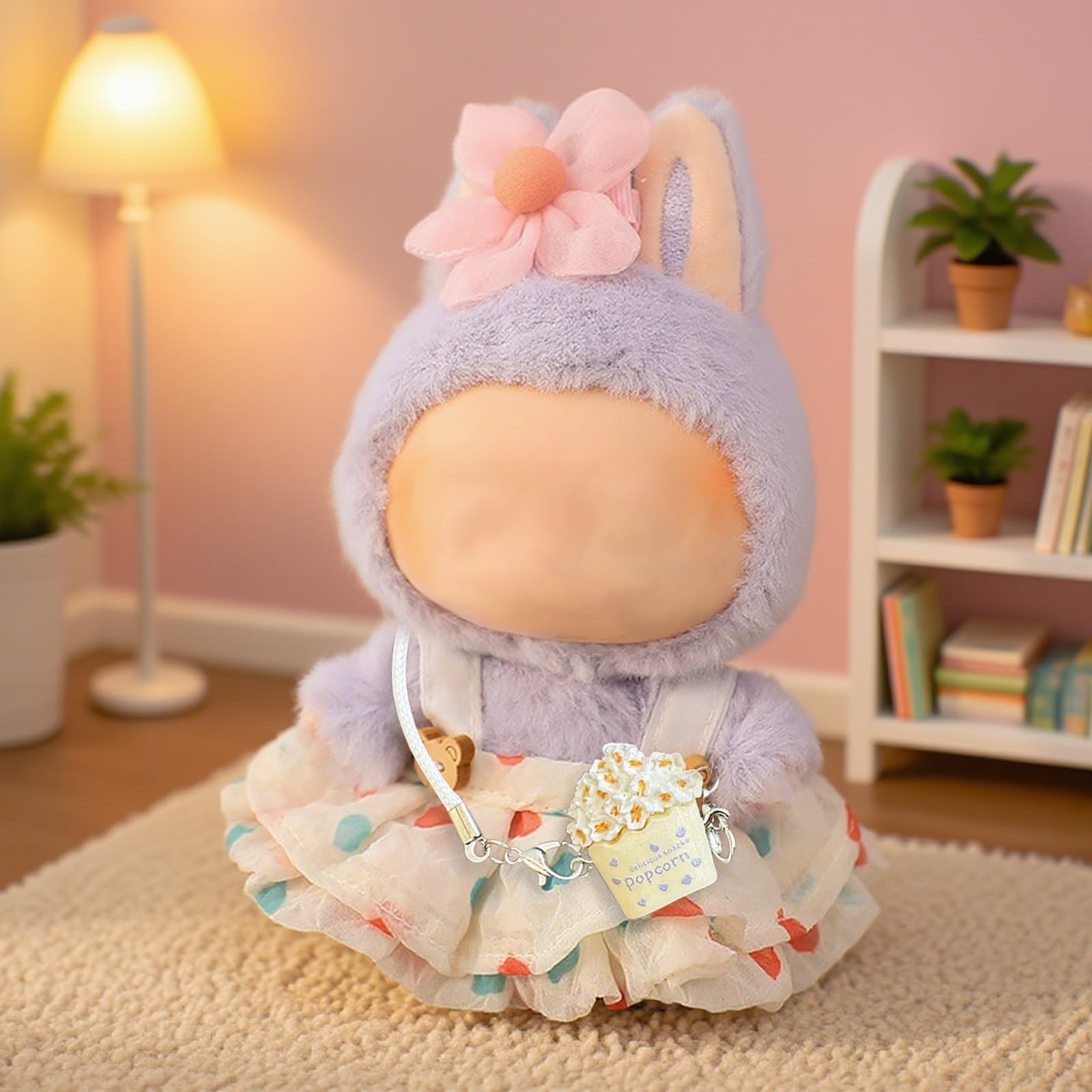 SSKHE 3 Pcs Outfit Set for 17cm Labubu Dolls, Includes Hat + Sweater + Bag Accessory, Cute Plush Clothing Accessories - Image 4