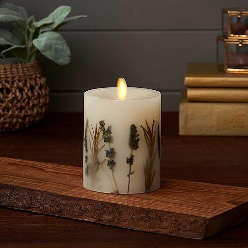 Miniatura 7 de Luminara Vela de pilar de llama móvil artificial realista con inclusión de lavanda y romero luces LED de llama móvil que funcionan con pilas listo