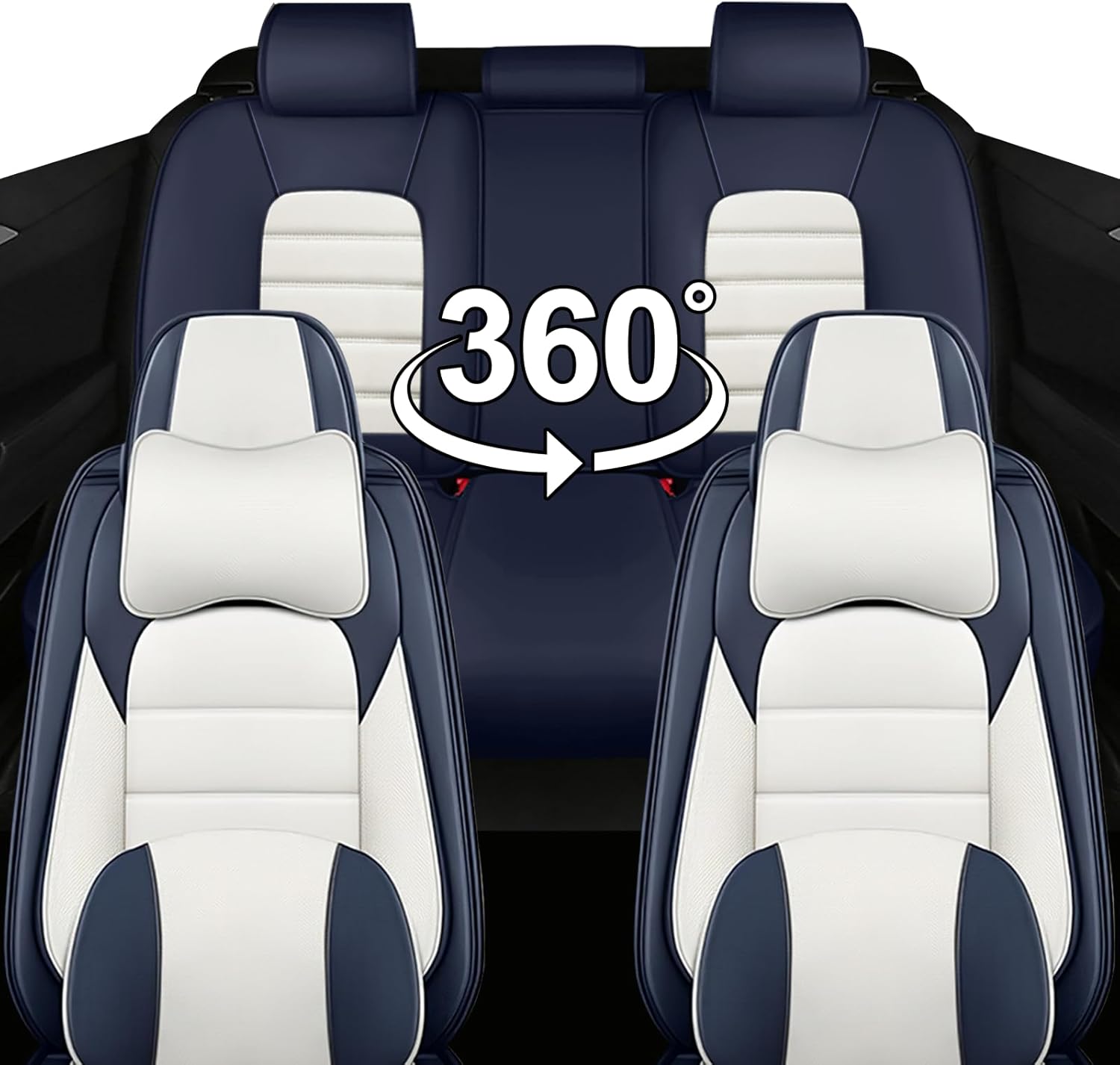 Full Set for Volvo XC90 Seat Covers 2003-2026, Waterproof Nappa Leather Car Seat Protector, Anti-Slip & Comfortable Car seat Cover (Luxury 5 Seats Blue & White)