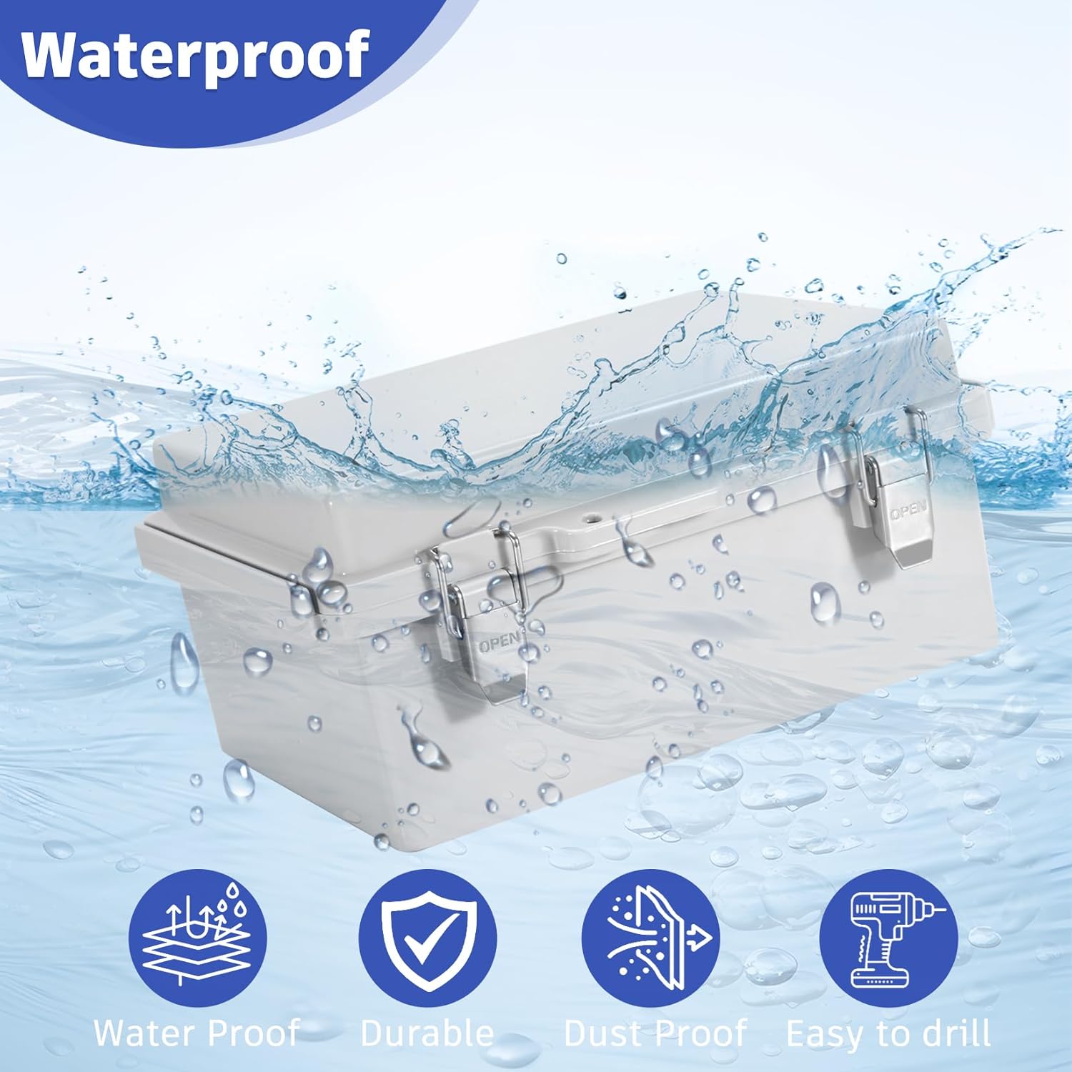 GasSaf ABS Junction Box, Project Box, IP67 Waterproof Plastic Enclosure Hinged Cover for Electrical Project, Includes Mounting Plate and Wall Bracket and 2 PG13.5 Cable Gland (8.6"x6.7"x4.3")