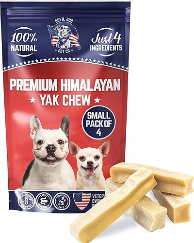 Devil Dog Pet Co. Himalayan Yak Cheese - Masticables para perros, pequeños, paquete de 4, 100% naturales y saludables, sin lactosa, golosinas para