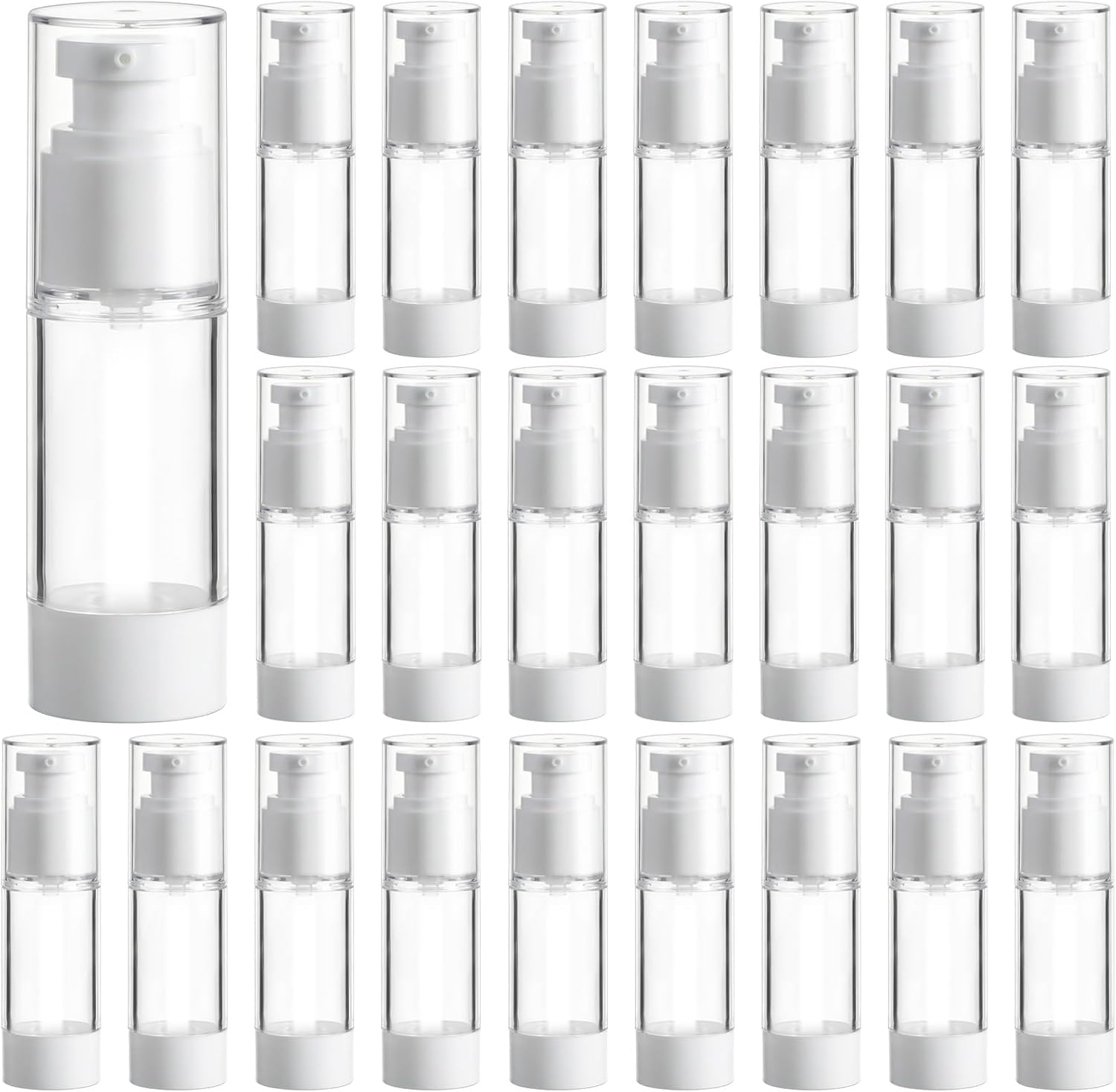 24 Pcs Clear Airless Pump Bottles Travel Size 1 Oz 30ml Refillable Cosmetic Dispenser Vacuum Plastic Empty Lotion Pump Dispenser Liquid Toiletry Container
