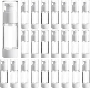 24 Pcs Clear Airless Pump Bottles Travel Size 1 Oz 30ml Refillable Cosmetic Dispenser Vacuum Plastic Empty Lotion Pump Dispenser Liquid Toiletry Container