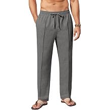 Makkrom Mens Casual Pants Elastic Waist Drawstring Lightweight Summer Loose Beach Straight Leg Pants with Pockets