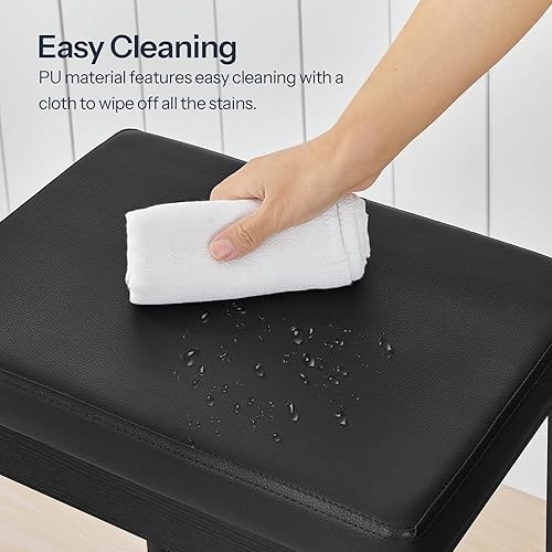 Miniatura 6 de HOOBRO Taburetes de bar, juego de 3 modernas sillas de bar rectangulares negras, 24.8 pulgadas de altura, asiento tapizado de 2 pulgadas de grosor