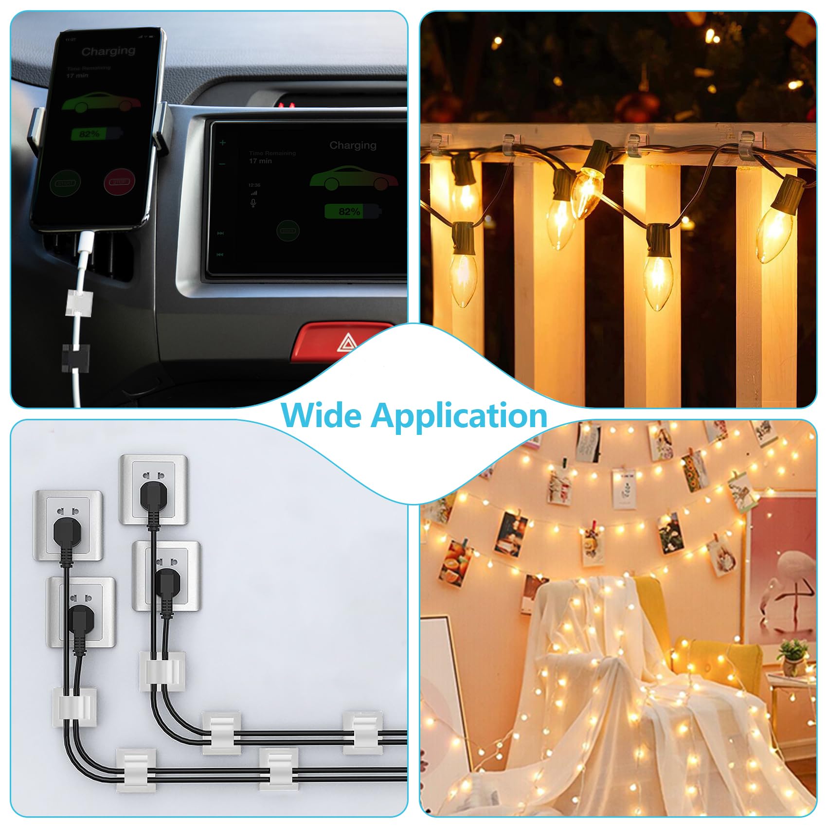 100PCS Cable Clips Adhesive Wire Clips Organizer Cord Clips Management Cable Staples Outdoor Strong for Wall Desk Christmas — view 5