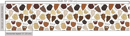 Miniatura 3 de Ambesonne Tela hipster de The Yard, ilustración de gafas de barba dispersa y bigote sobre un fondo liso, tela decorativa para tapicería y detalles