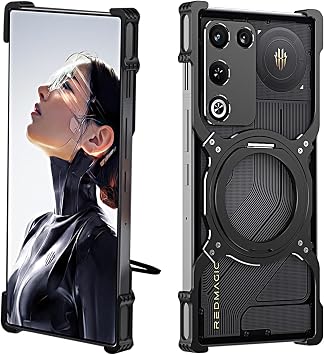 For Redmagic 11 Air Case, 2026 Metal Material, 360 Degree Rotating Stand, Rimless, Heat Dissipation Case, Hybrid Structure, Shockproof, Compatible with Redmagic 11 Air Black & Silver