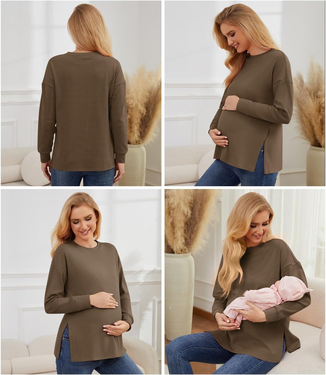 Womens 3 Packs Maternity Shirts Long Sleeve Side Ruched Pregnancy Tee Workout Top Tunic Blouse Mama Clothes