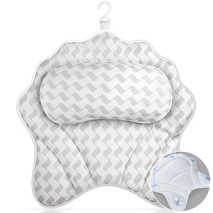 Bath Pillow, Luxury Bathtub Pillow Neck Support, Ergonomic Bath Pillows with 6 Suction Cup, 3D Air Mesh Headrest for Tub Shower Pillow Neck Shoulder Back and Head Support.