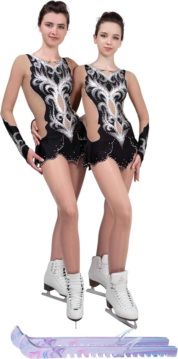 Figure Skating Dress/Bundle with Skate Guards/Italian Fabric, Made in Europe Style: A20 / Black/Size: Small