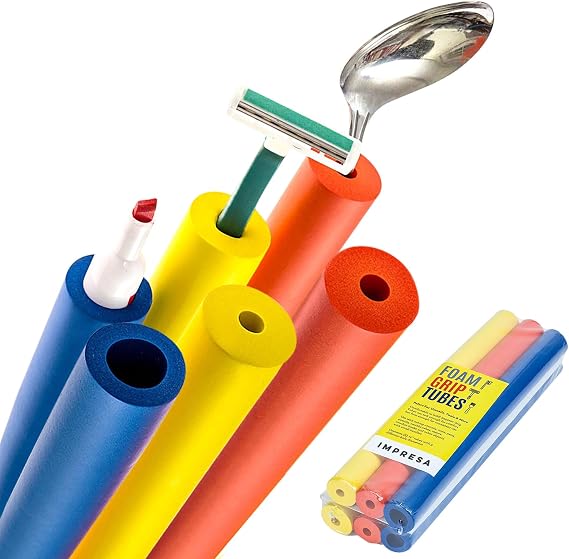 Impresa Foam Grip Tubing - Customizable Multi-Color BlueRedYellow 6-Count Slip-Resistant Grip Tubes for Built-Up Handles - Adaptive Equipment & Adaptive Silverware for Stroke Patients