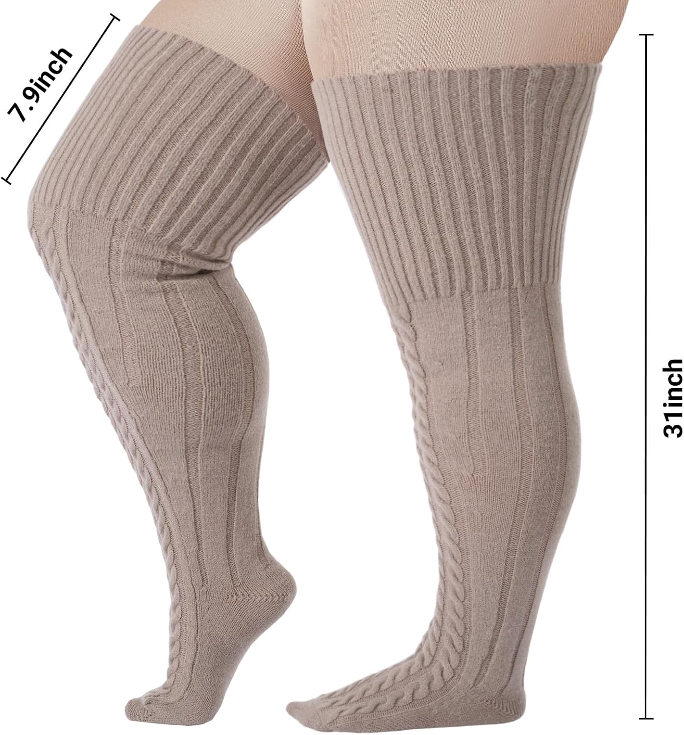 Wool Plus Size Thigh High Socks For Thick Thighs- Extra Long Womens Warm Cable Knit Over Knee Stockings Leg Warmers - Image 2