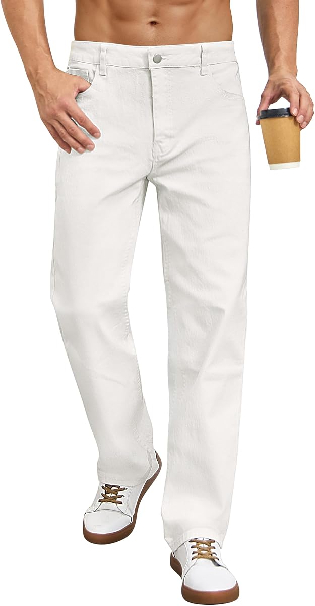 Pantalones vaqueros elásticos de ajuste regular para hombre, pierna recta, 5 bolsillos, pantalones vaqueros clásicos cómodos y flexibles