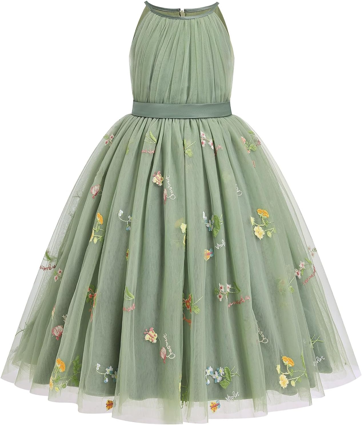 IBTOM CASTLE Flower Girl Dress Kids Halter Neck Tulle Formal Gown Princess Prom Dress for Wedding Birthday Communion Pageant