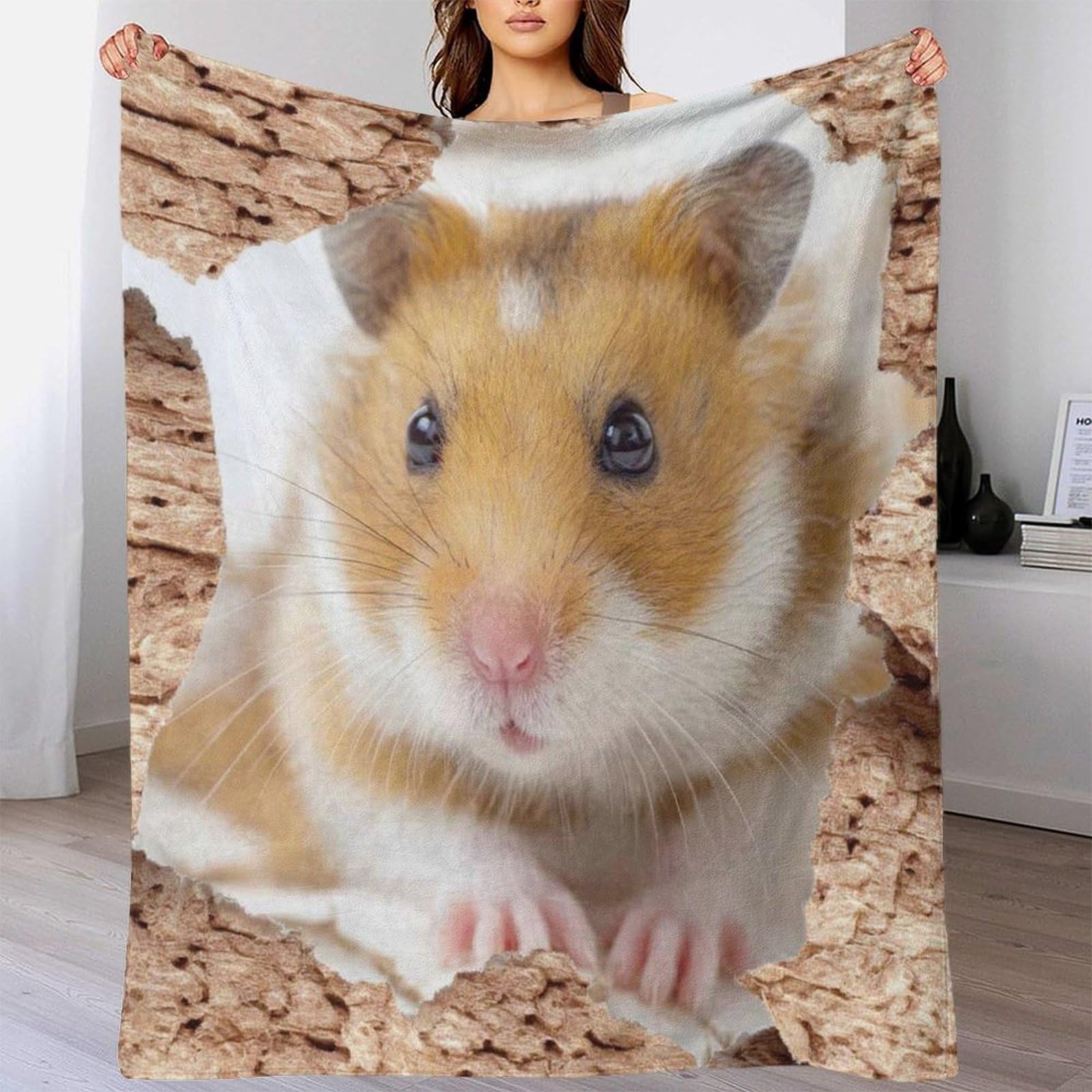 stampa 3D carino hamster coperta da viaggio microfibra biancheria da letto leggera e morbida plaid da viaggio compatto anti-pilling per viaggi animal fotografia 70×80inch(180x200cm)