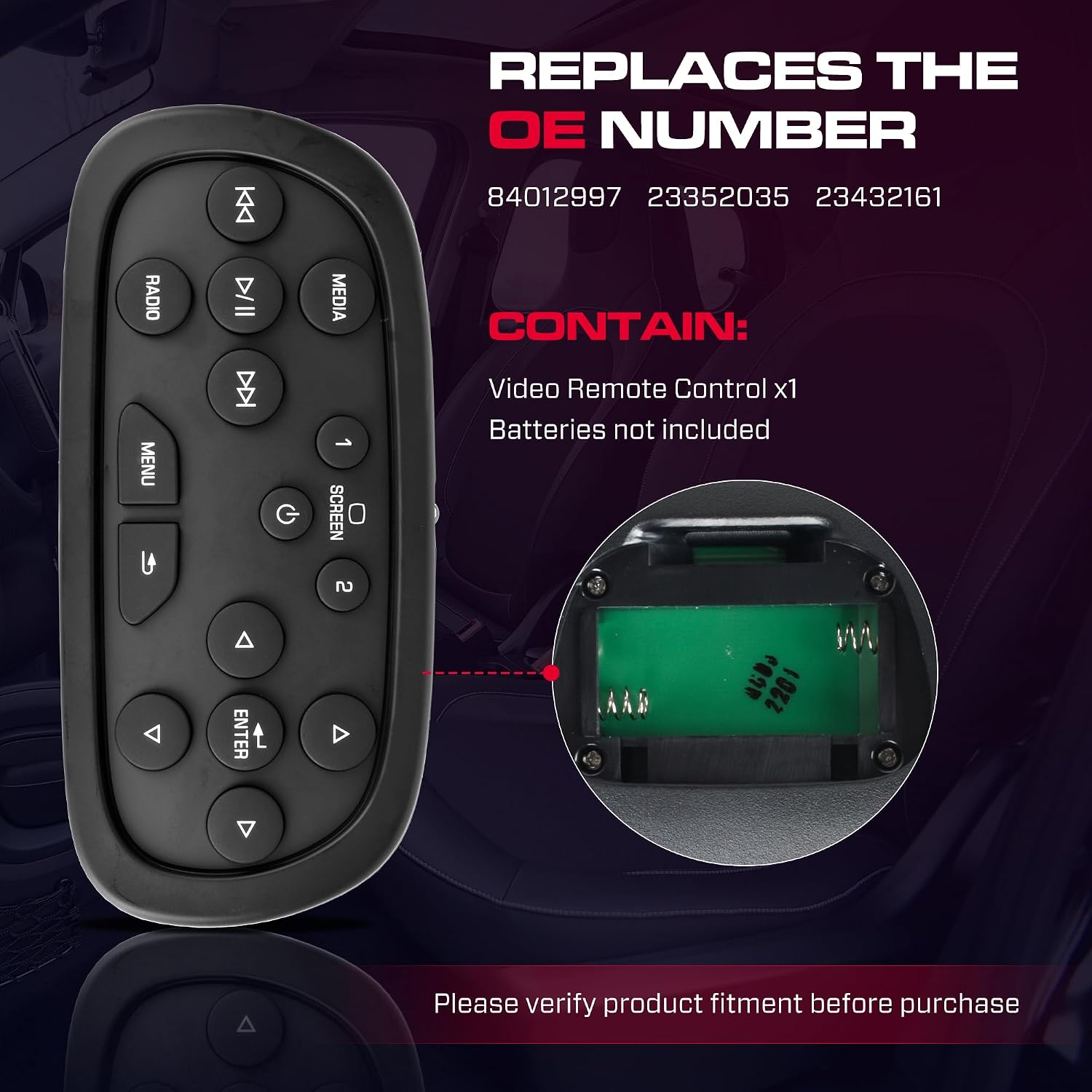 84012997 Rear Overhead Consoles DVD Entertainment Remote Control Replacement for 2014-2020 Chevy Silverado/Suburban/Tahoe, GMC Sierra/Yukon, Cadillac and Buick Replace# 23352035, 23432161