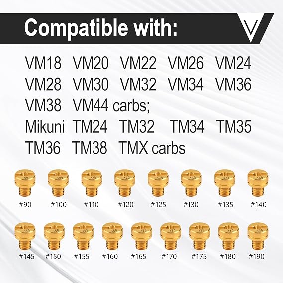 30 Pcs Main Jet and Pilot Slow Jet Kit Fits for VM18 VM20 VM22 VM26 VM24 VM28 VM30 VM32 VM34 VM36 VM38 VM44 Carbs