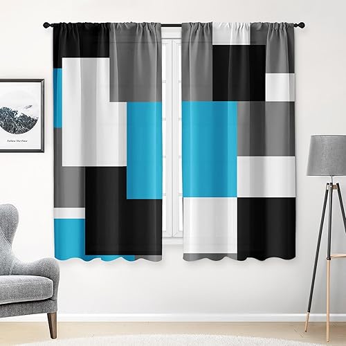 Vista 241 de Cortinas geométricas de cocina negras y grises de 63 pulgadas de largo, juego de 2, cortinas grises y blancas para dormitorio, sala de estar, Gris