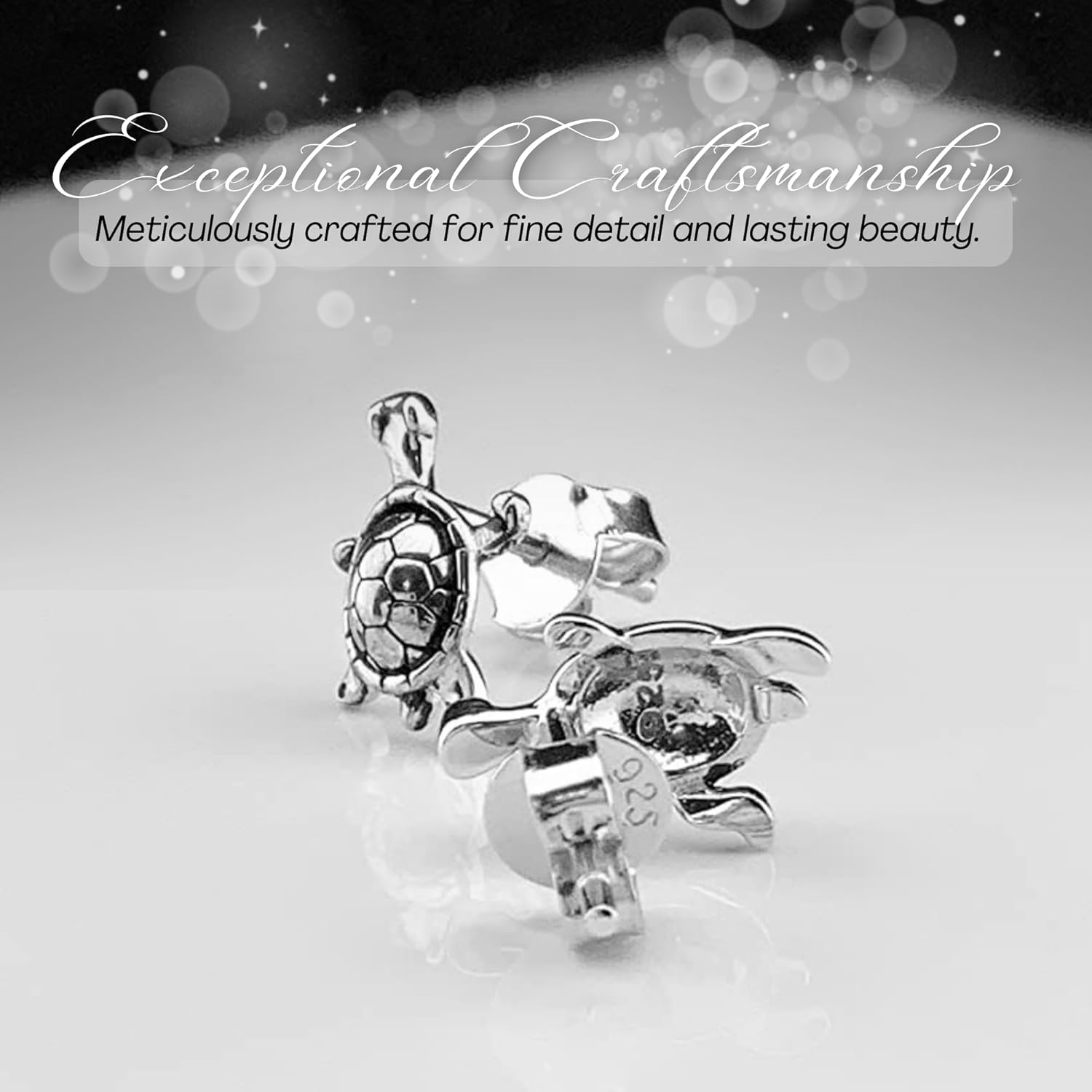 SilverCloseOut Sterling Silver Small Turtle Womens Stud Earrings Rhodium Plated Silver Turtle Studs
