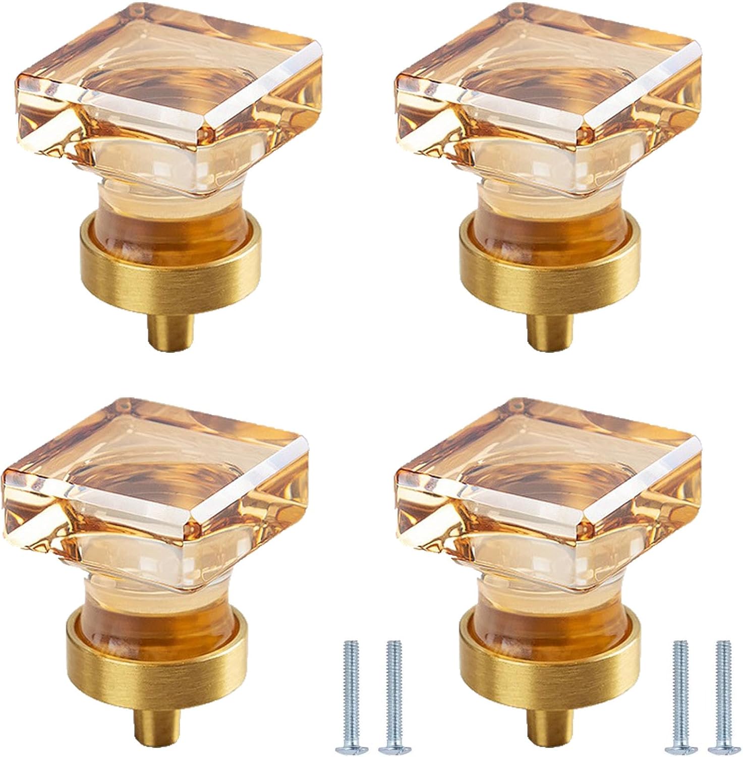 Cabinet Handles Pulls 4 Pack Crystal Egg Champagne Wardrobe Door Knobs and Kitchen Transparent Small Cube Shape-Champagne(Square - Champagne)