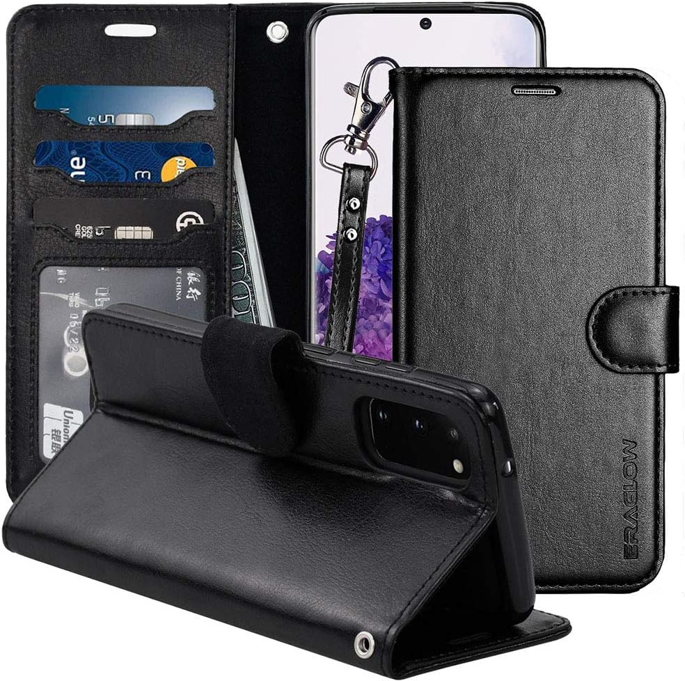 ERAGLOW Case for Samsung Galaxy S20 case,Premium PU Leather Wallet Flip Protective Phone Case Cover w/Card Slots & Kickstand Feature for Galaxy S20 5G 6.2 inch (Black)