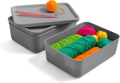 Iris Ohyama, Set of 3 Plastic Storage Boxes with Non-Snap Lid, Stackable, for Kitchen, Bathroom, Bedroom, Closet, Office, Solid & Durable Organization, SNL-M