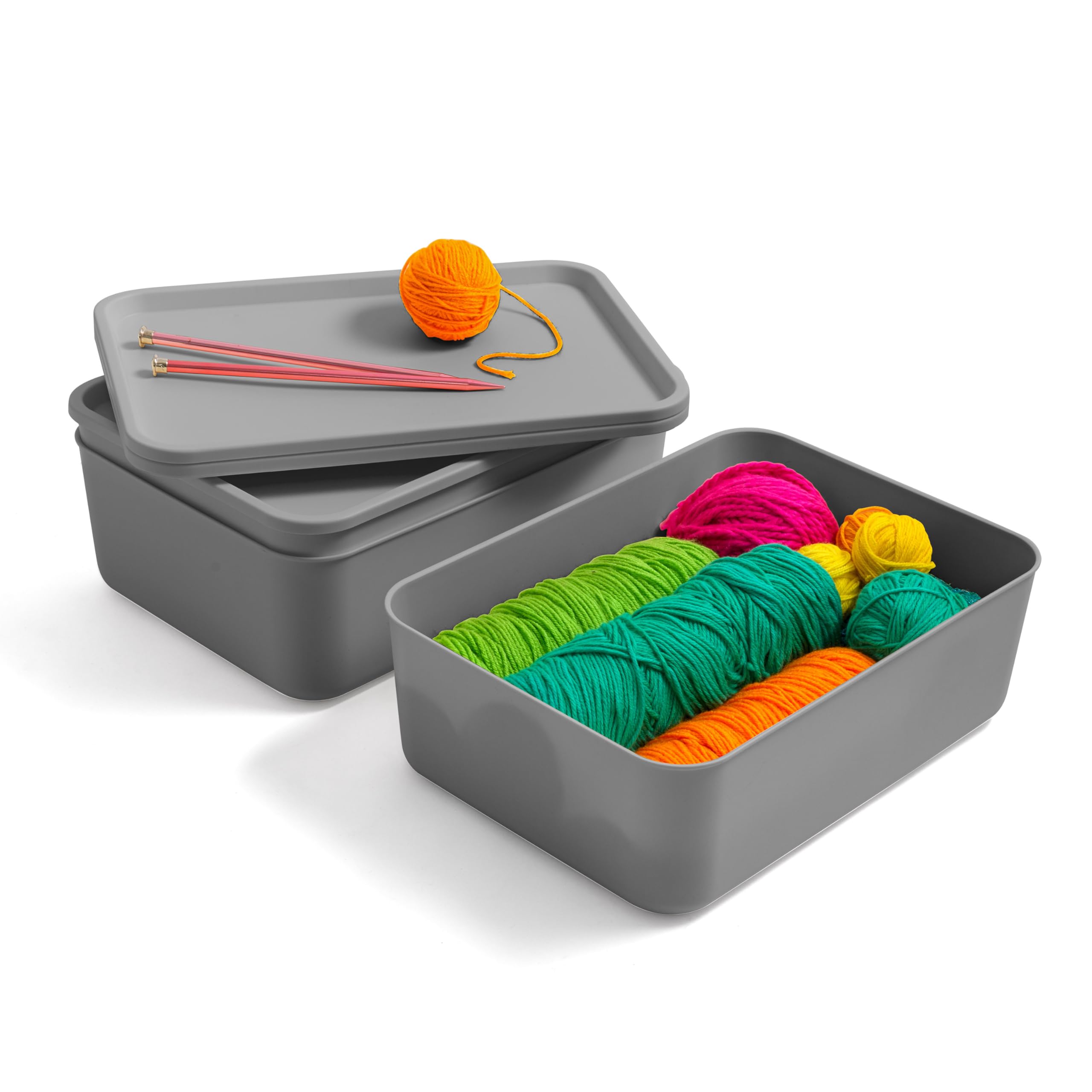Iris Ohyama, Set of 3 Plastic Storage Boxes with Non-Snap Lid, Stackable, for Kitchen, Bathroom, Bedroom, Closet, Office, Solid & Durable Organization, SNL-M