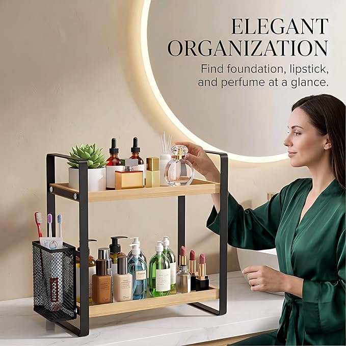 Organizador de Baño de Madera LEMIKKLE de 2 Niveles con Canasta miniatura 5