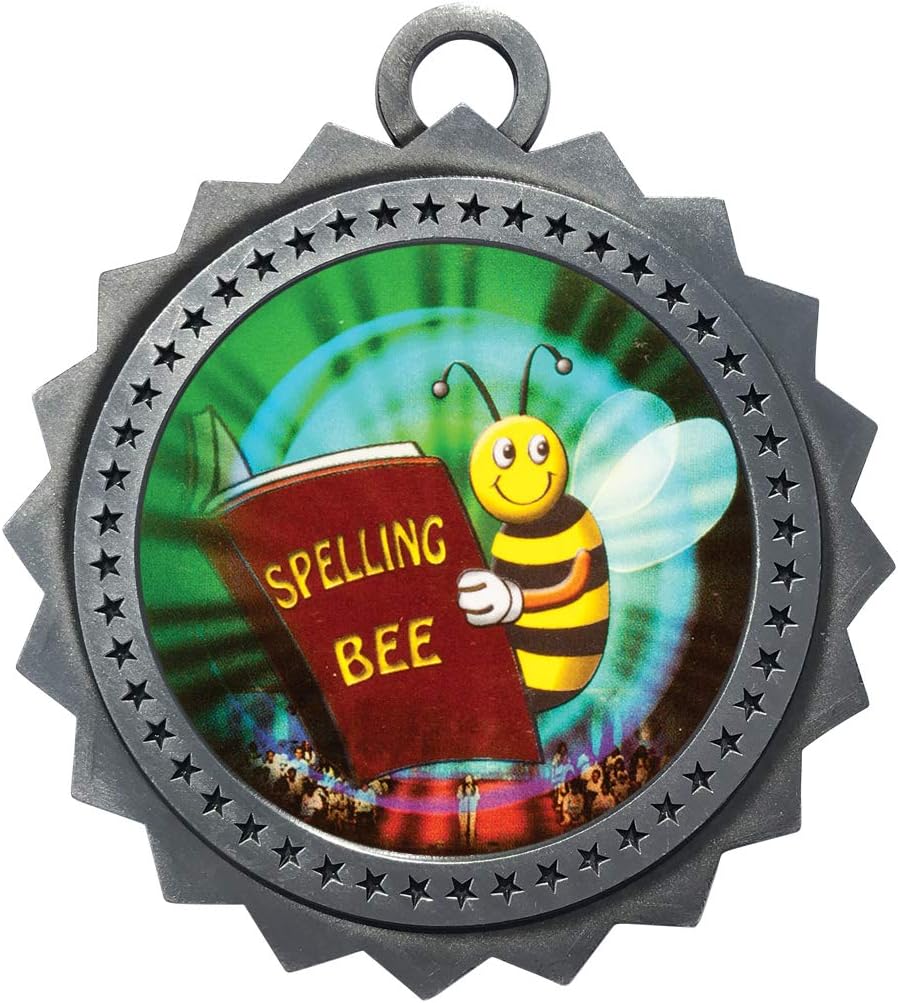 10 PK of Spelling Bee Silver Medals Trophy Award with Neck Ribbons D03-MY447
