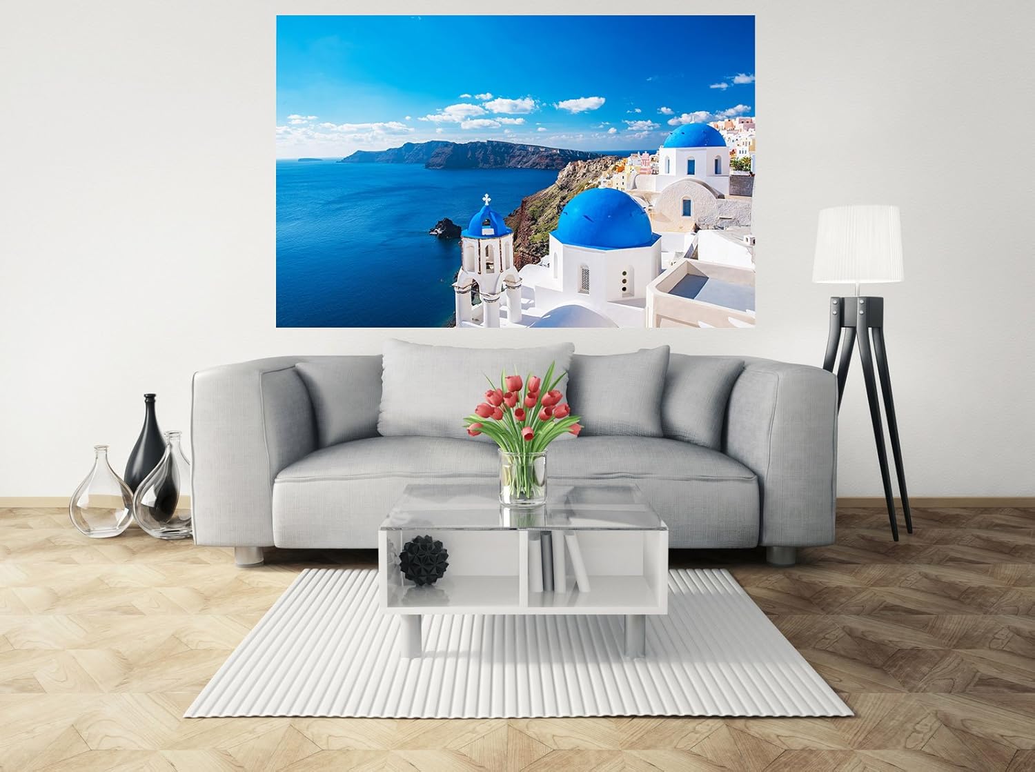 Mi Alma 3D Removable Vinyl Wall Decals Stickers Wall Stickers – Wide Variety of Cityscape Background Wallpaper– Easy to Apply Simply Peel & Stick Wallpaper (23.5x33.5 Inch, Greece sea View)