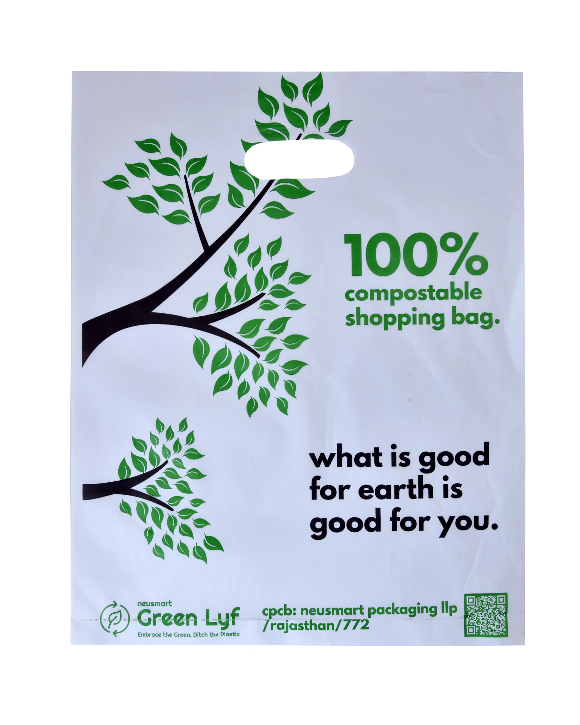 Neusmart 100% Compostable Biodegradable D-Cut Carry Bag 12 X 16 Inches for Shopping, Food or Grocery Storage | Leak Proof, Durable | Certified Eco-Friendly Grocery Bag or Retail, HORECA, Supermarket-image-48