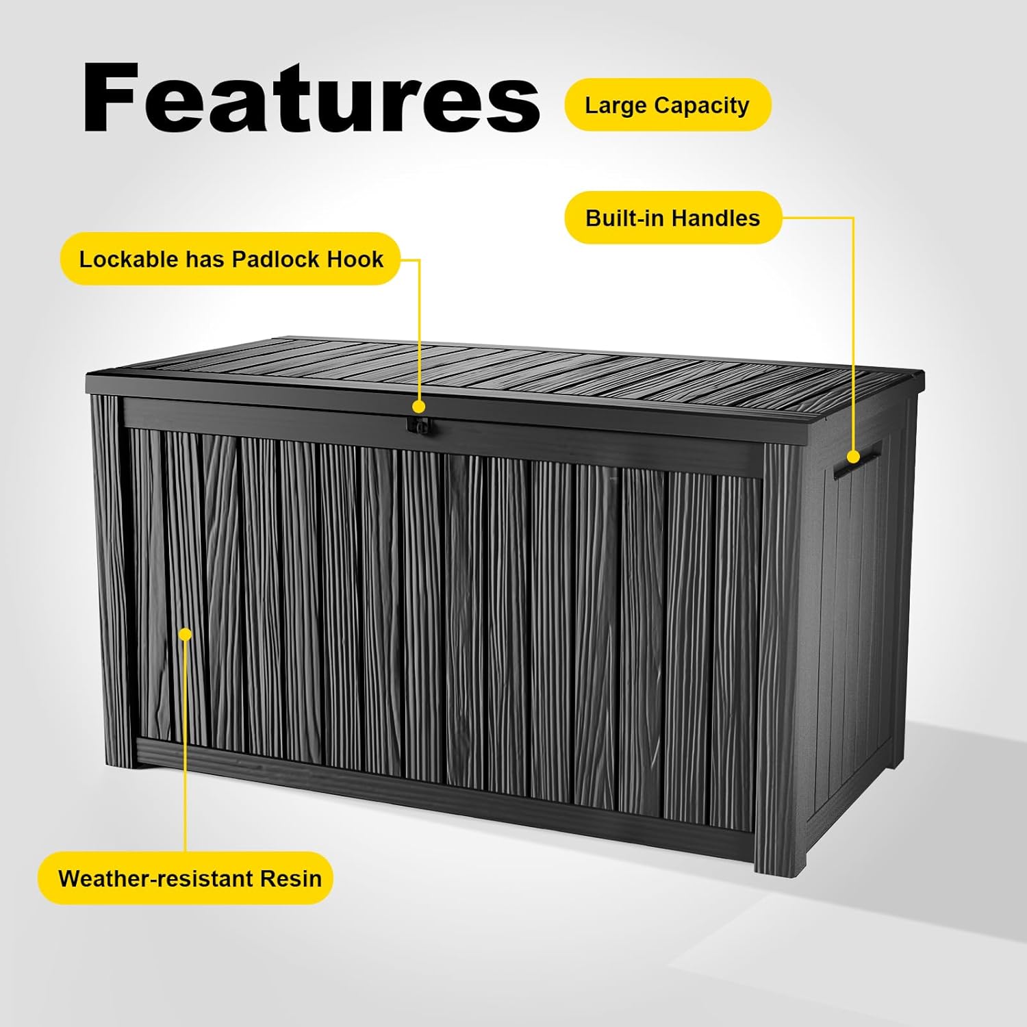 200 Gallon Deck Box Large Outdoor Storage Box Waterproof for Patio Furniture,Outdoor Cushions,Garden Tools and Pool Supplies,Weatherproof(Black,200Gallon)