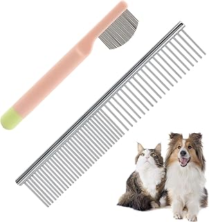 Dog Eye Comb Stainless Steel Pet Grooming Comb, Dog Flea Combs Pet Facial Brush, Round-Tip Arc Teeth Stress-free Tear Stain Remover for Puppy Cat, 2 Pcs