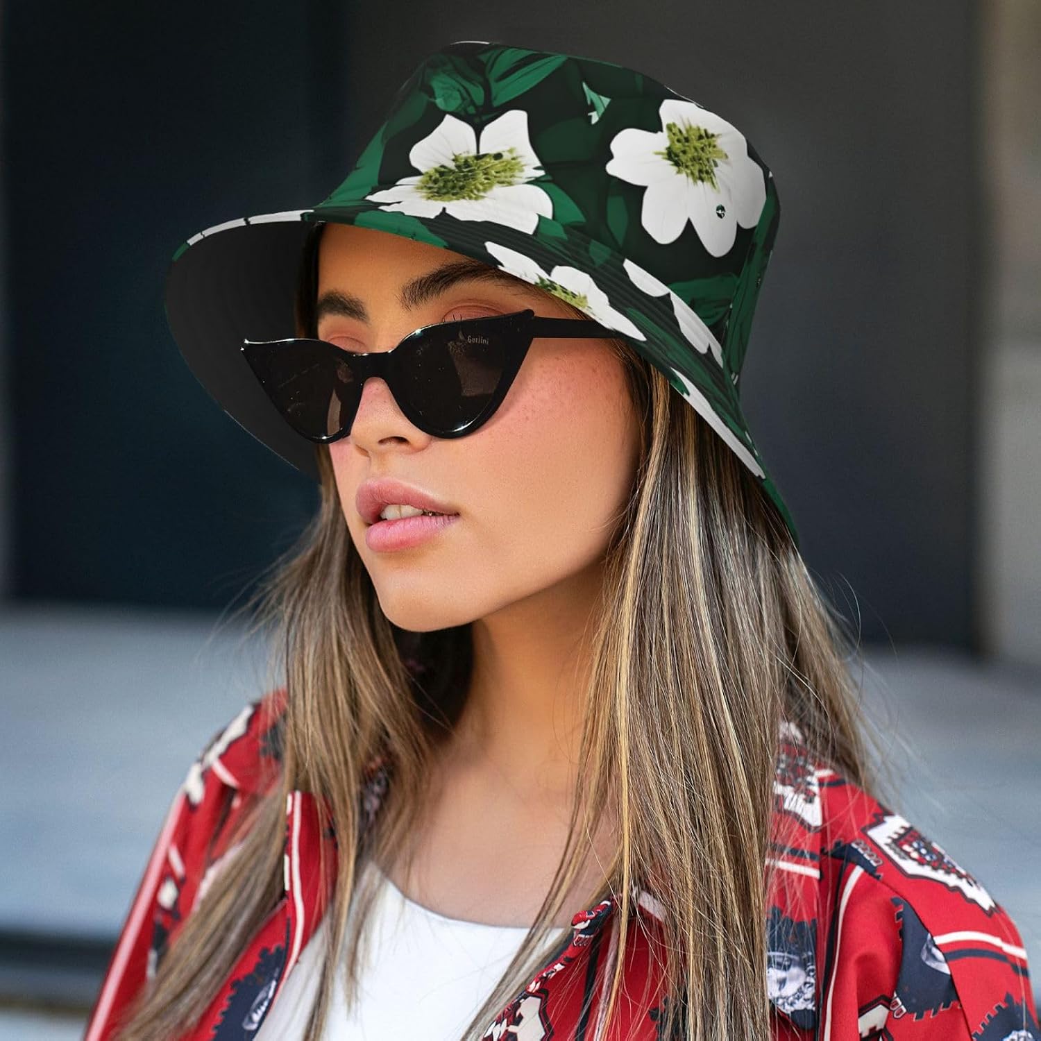 Hunter Green Floral Petals Pattern Print Sun Hat Outdoor Fisherman Cap Summer Bucket Hat Beach for Men Women