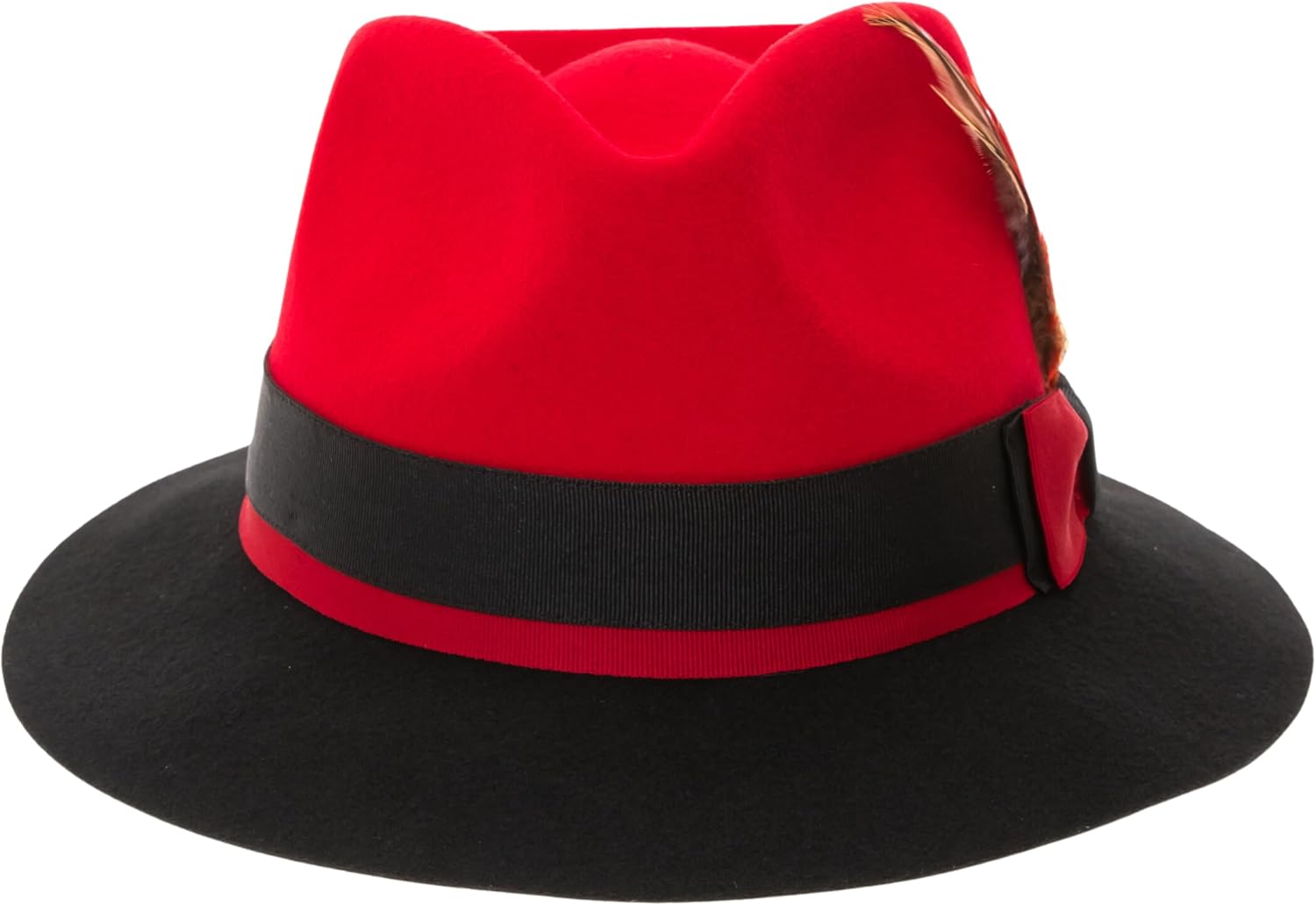 Ferrecci Gangster 100% Austrailian Wool Crushable Mens Fedora Hat - Removable Feather Gangster Look Brimmed Mens Fedora Hat