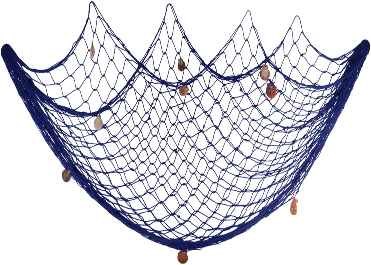 Fishing Net Wall Decor with Natural Shells Beach Themed Fishing Net Wall Hanging for Party Wall Home Wedding Decoration Photographing Decoration,79 inch x 59 inch(Blue)