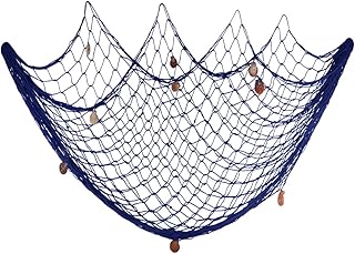 Fangoo Red de Pesca Decoración de Pared con Conchas Marinas de Colores Naturales Red de Pesca con temática de Playa Colgante de Pared para Pared de Fiesta Decoración del hogar,200 cm x 150 cm(Azul)