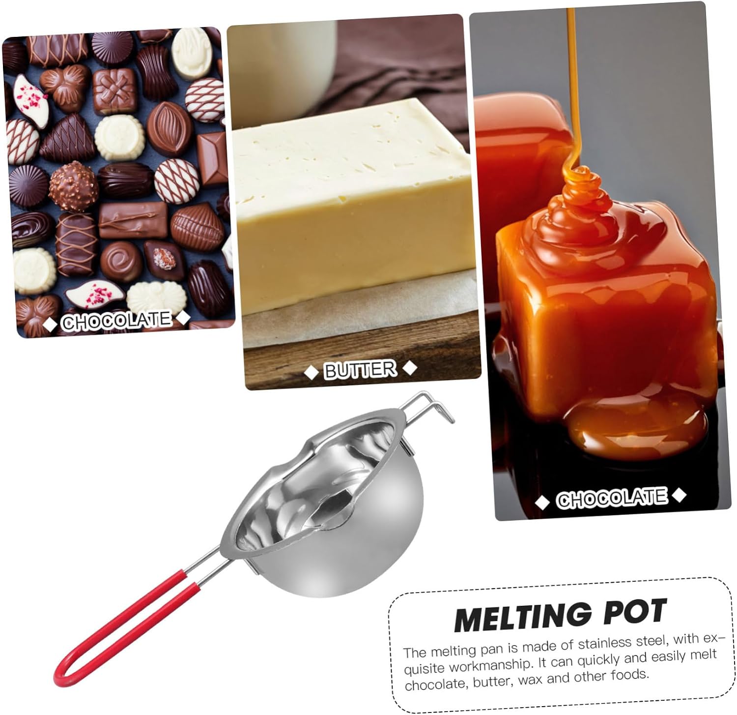 PRETYZOOM 2pcs Cover Chocolate Melting Pot Stainless Steel Handle Practical Butter Melting Tool for Home Kitchen and Restaurants Non- Design