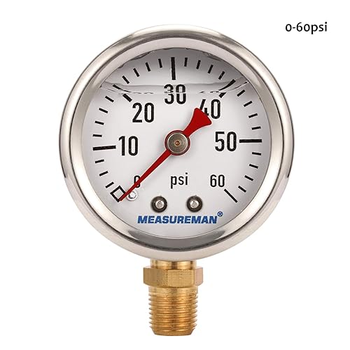 Miniatura 43 de MEASUREMAN - Manómetro de presión de combustible, 0 a 15 psi, acero inoxidable, relleno de glicerina, esfera negra de 1.5 pulgadas, adaptador en T