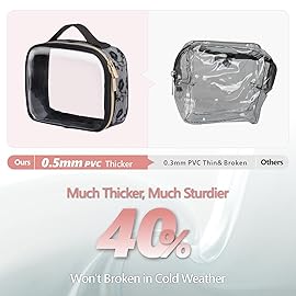 PACKISM Floral Texture Lace TSA Approved Toiletry Bag 1 Large 1 Medium - 2 Pack 180 Large Opening Clear Makeup Bags, TSA Clear Toiletry Bag with Handle, 0.5 mm Thick Non-deformable No Smell, Black