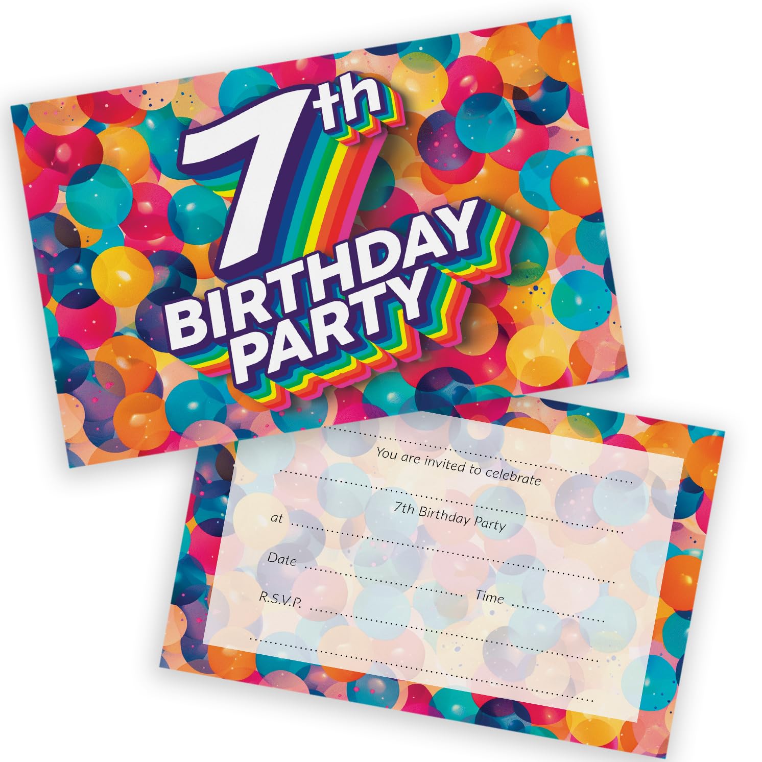 7th Birthday Party Invitations Kids - Rainbow Balloons 20 Pack - Childrens Birthday Invitations for Boys/Girls A6 Bday Party Invites Invitation Cards with Folding Envelopes