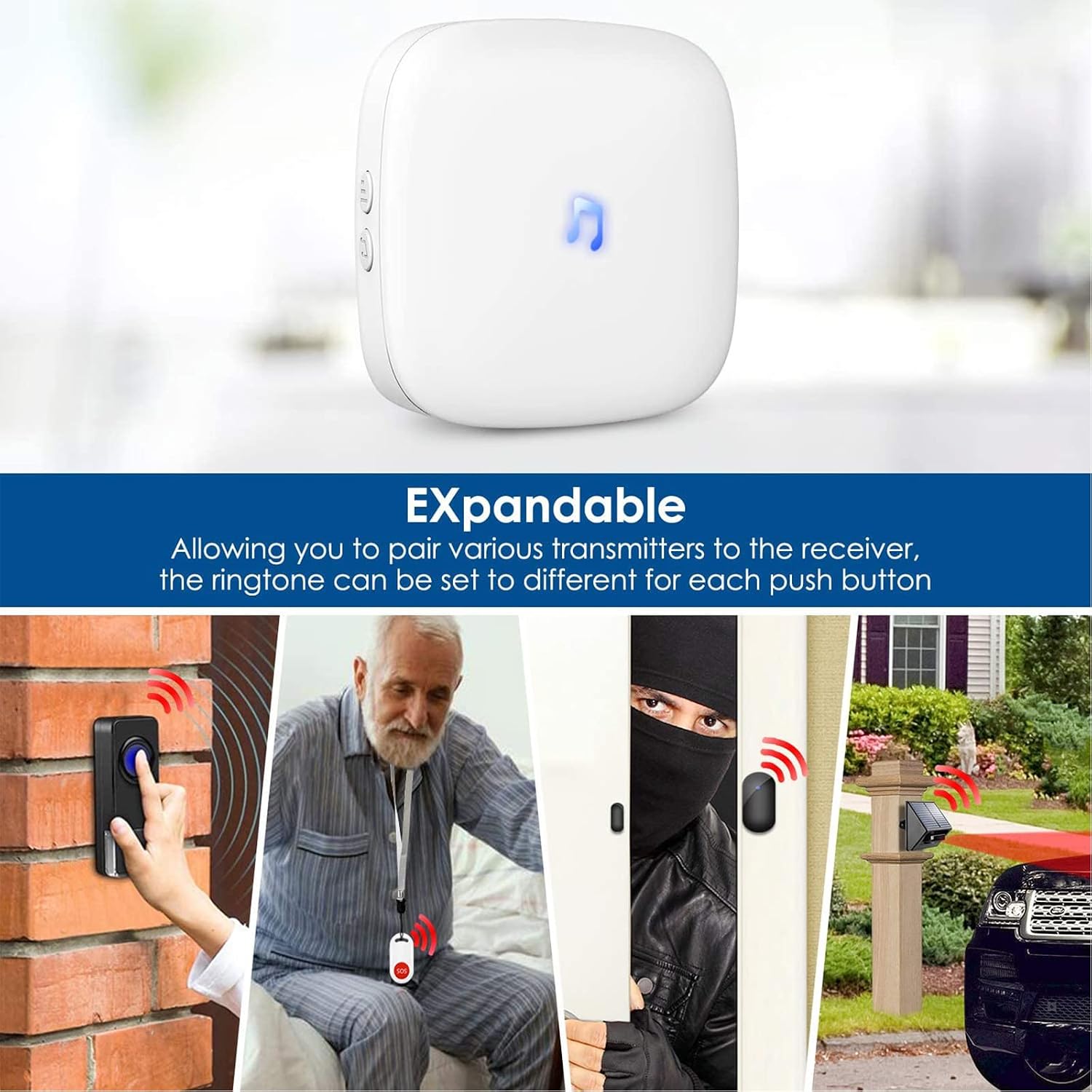Wireless Door Open Chime, Doorbell Sensor Chime- 600 Feet Range, 5 Volume Levels(Including Mute), 58 Melodies Chimes, LED Indicator for Home, Office, Shops, Classroom