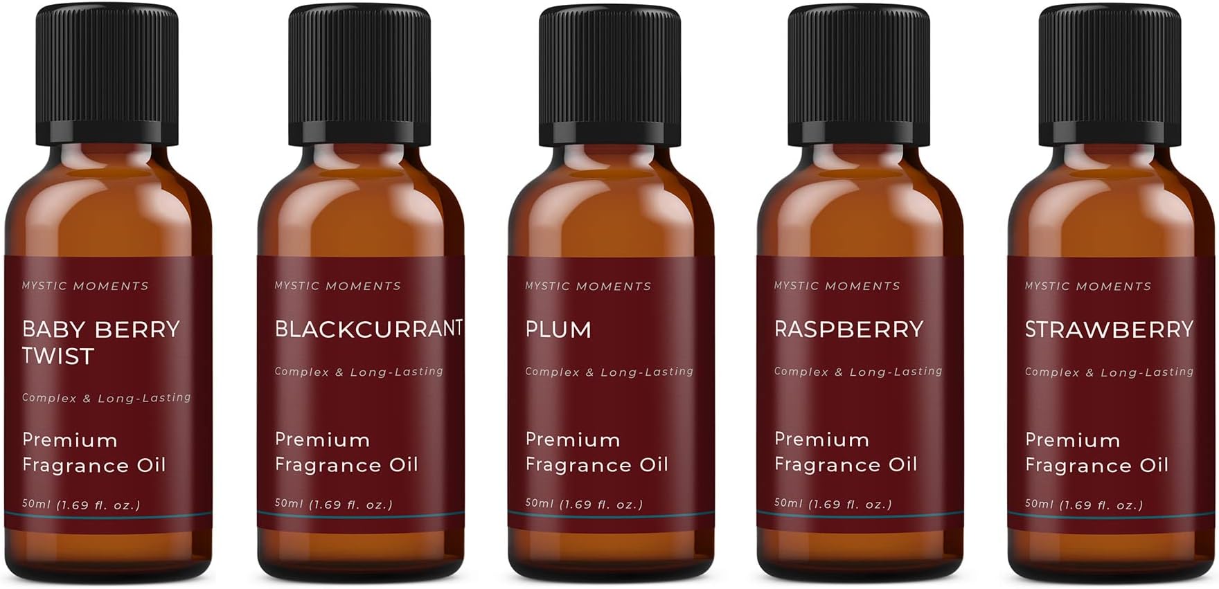 Mystic Moments | Wild Fruits Fragrance Oil Gift Starter Pack 5x50ml | Baby Berry Twist, Blackcurrant, Plum, Raspberry, Strawberry | Perfect as a Gift
