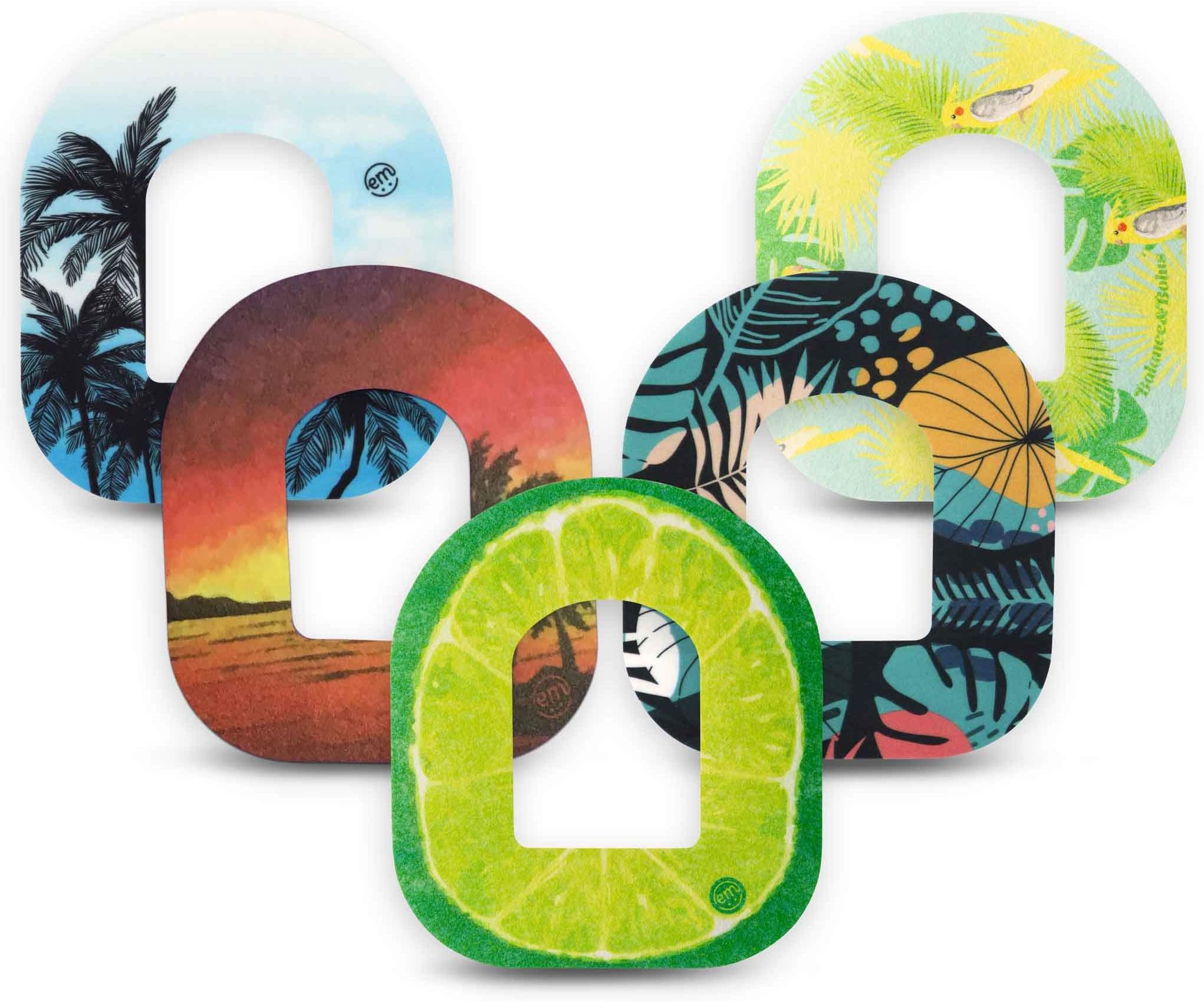 Omnipod 5 Overpatch Waterproof - Secure Sensor Covers, Non-Fraying Material, Easy-Apply Split Backing, Sweat & Shower Resistant, Pack of 5 (Tropical Paradise Variety Pack) - Made in USA