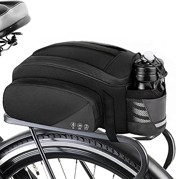 Bike Rack Bag,12L Bike Trunk Bag ,Rear bike rack bag, Multi Pockets Cycling Storage Bag with Water Bottle Holder , Bike Bags for bicycle Rack with Reflective Area & Shoulder Strap for Cycling Trips.