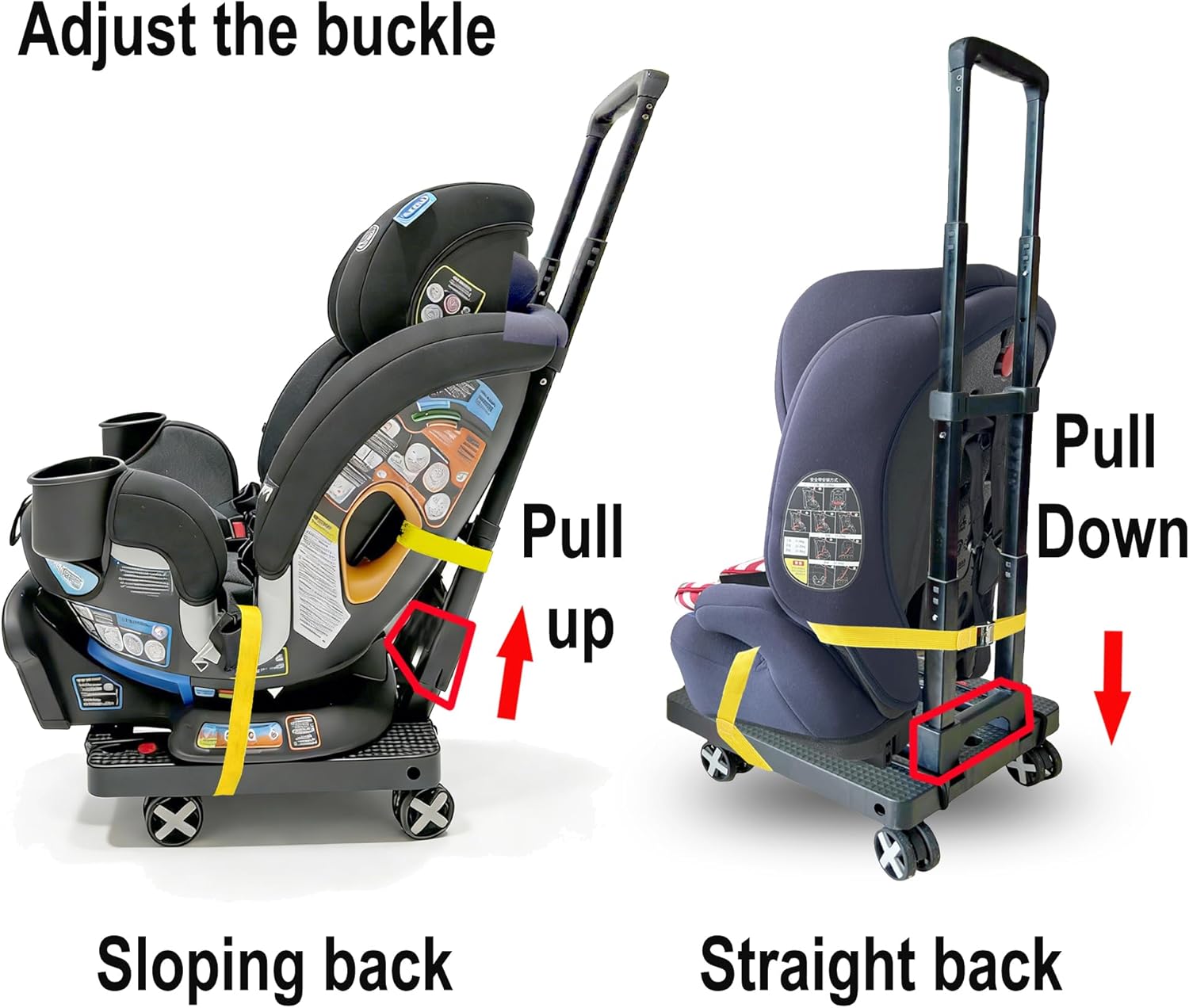 Car Seat Dolly for Airport - CarSeat Roller Cart Wheels for Airplane - Car Seat Travel Cart Carrier with Straps Foldable Luggage Trolley Folding Hand Truck (Black)